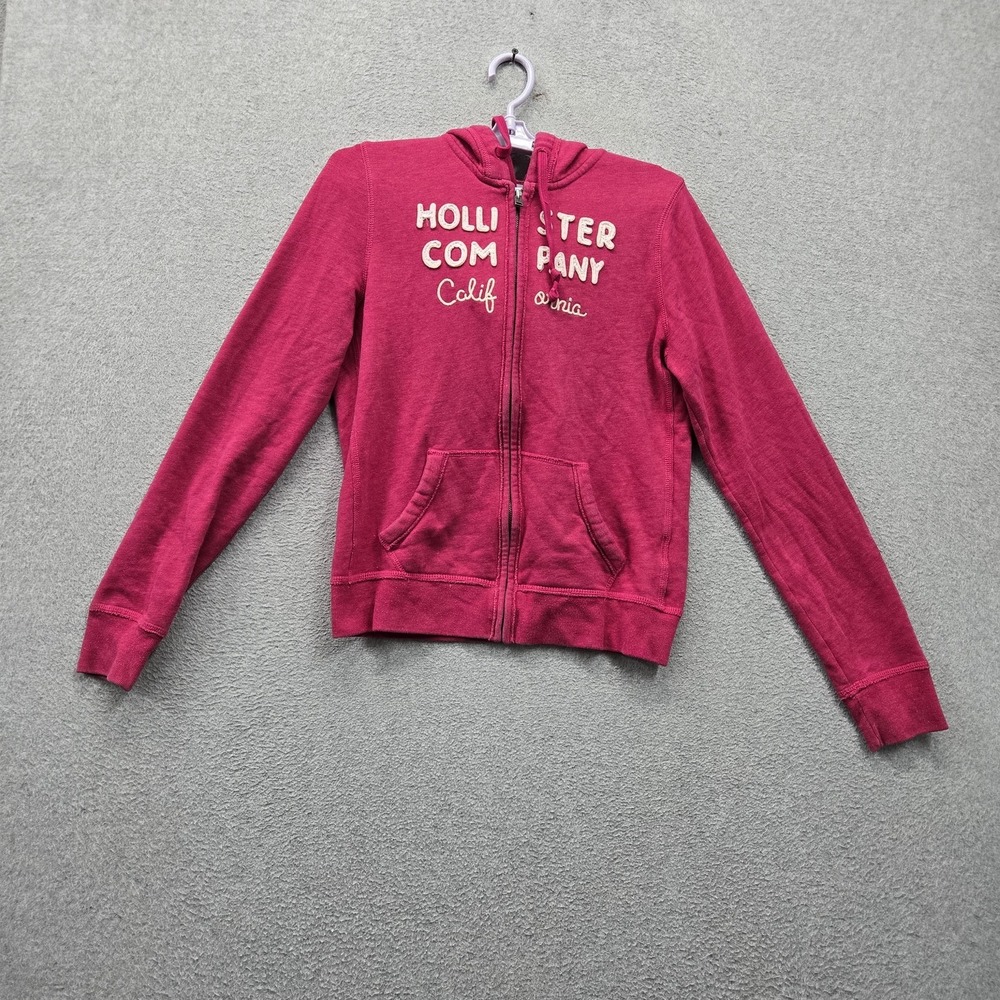 Hollister Women Hoodie L‎ Pink Embroidered Fleece Spellout Logo Activewear READ